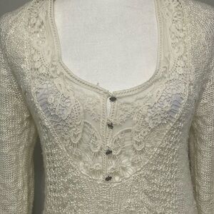 Women Med Crochet Lace tunic babydoll fairy Long Sleeve Sheer Festival coquette